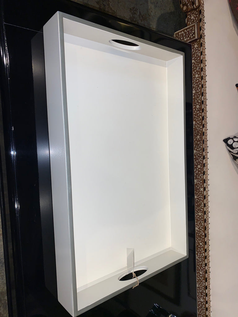 Silver Edge White Lacquer Tray