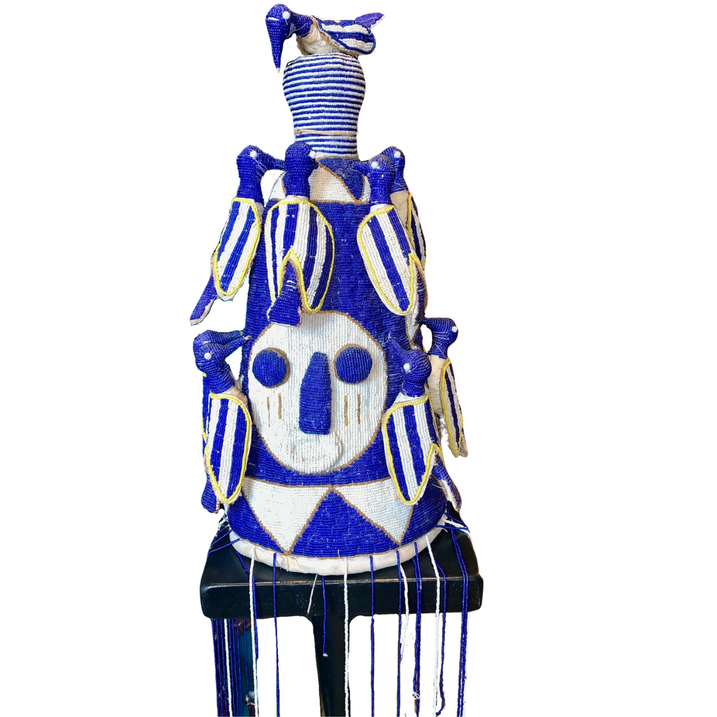 Blue and White Beaded Chief's Hat