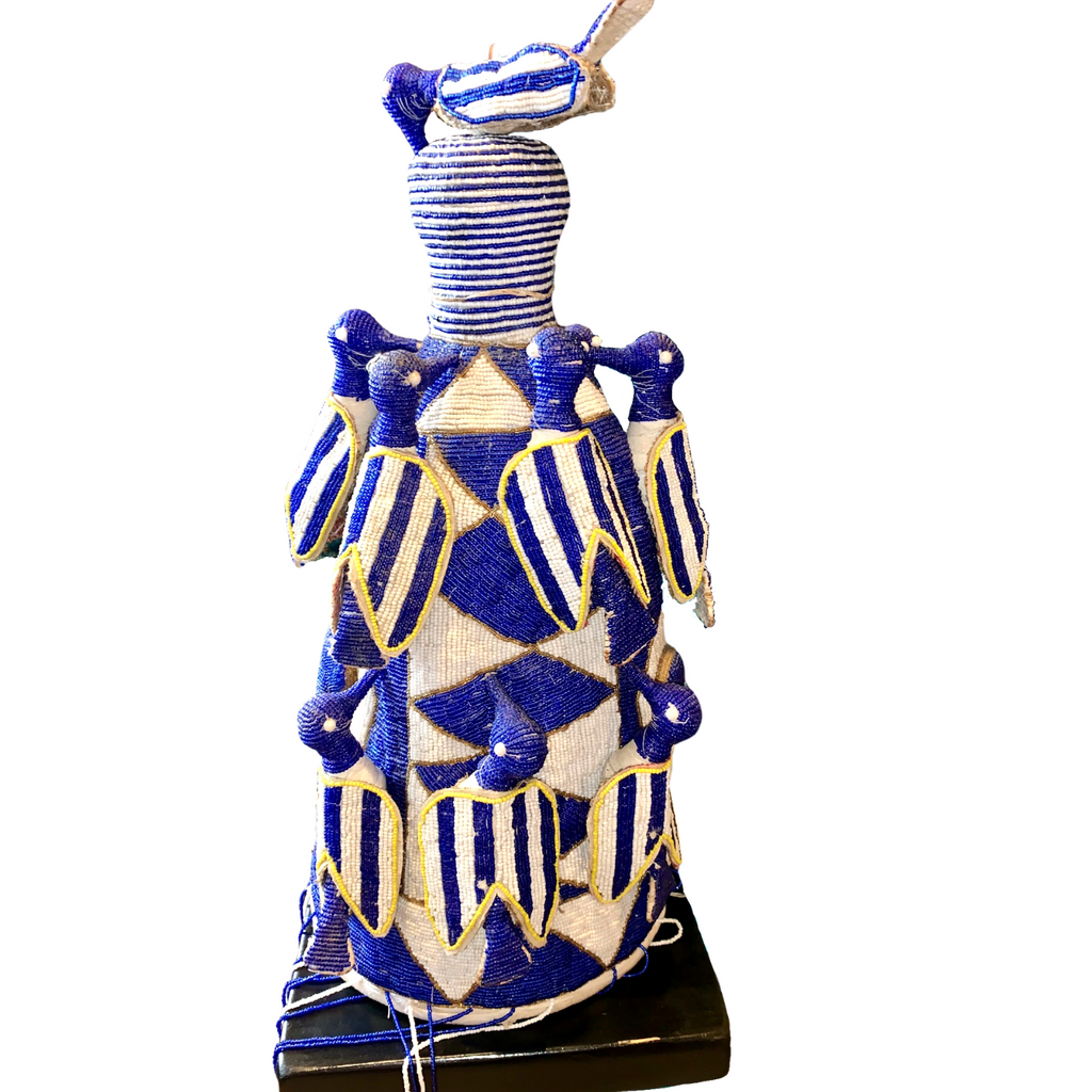 Blue and White Beaded Chief's Hat