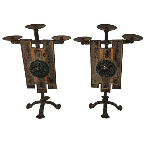 Pair of 1940's Ceremonial Iron French Candelabras