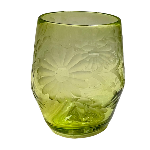 Etched Stemless Wine Glass in Green