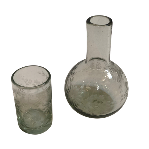 Etched Bureau Pitcher with Glass